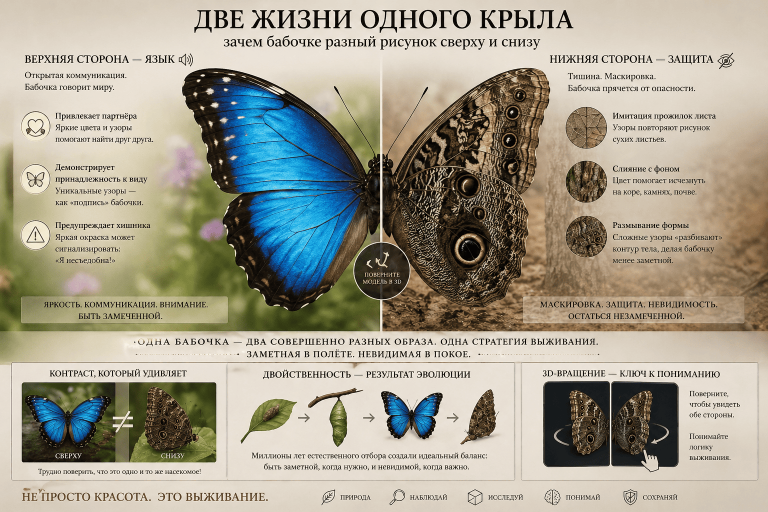 Две жизни одного крыла: зачем бабочке разный рисунок сверху и снизу